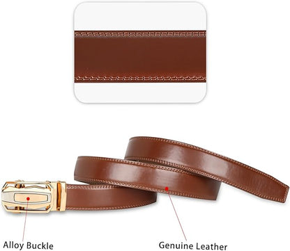 Aurolran Men&Womens Leather Dress Belt Business Automatic Buckle Belt Color-Black Silver Gold