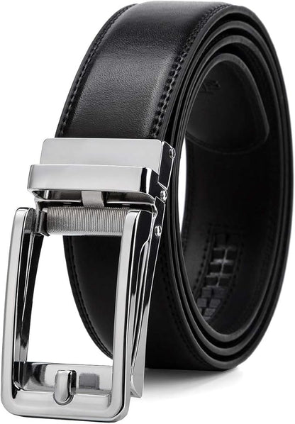 Founders & C Men's Leather Ratchet Comfort Click Belt Dress with Slide Buckle -Adjustable Trim to Fit