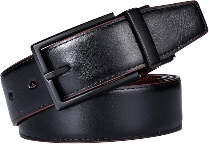 beltox fine Men's Dress Belt Leather Reversible 1.25" Wide Rotated Buckle Gift Box