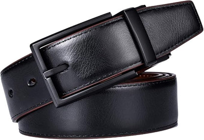 beltox fine Men's Dress Belt Leather Reversible 1.25" Wide Rotated Buckle Gift Box