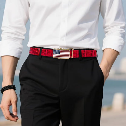 Dubulle Men's Ratchet Belt Gold/Black/Red/Green/Blue/White Automatic Buckle Business Casual Belt Gift - Adjustable Fit