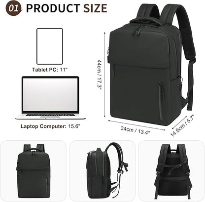 Lightweight 20L Commute Backpack for Men & Women, Water-Resistant Travel Daypack with 15.6-Inch Laptop Compartment & Anti-Theft Pockets, Black