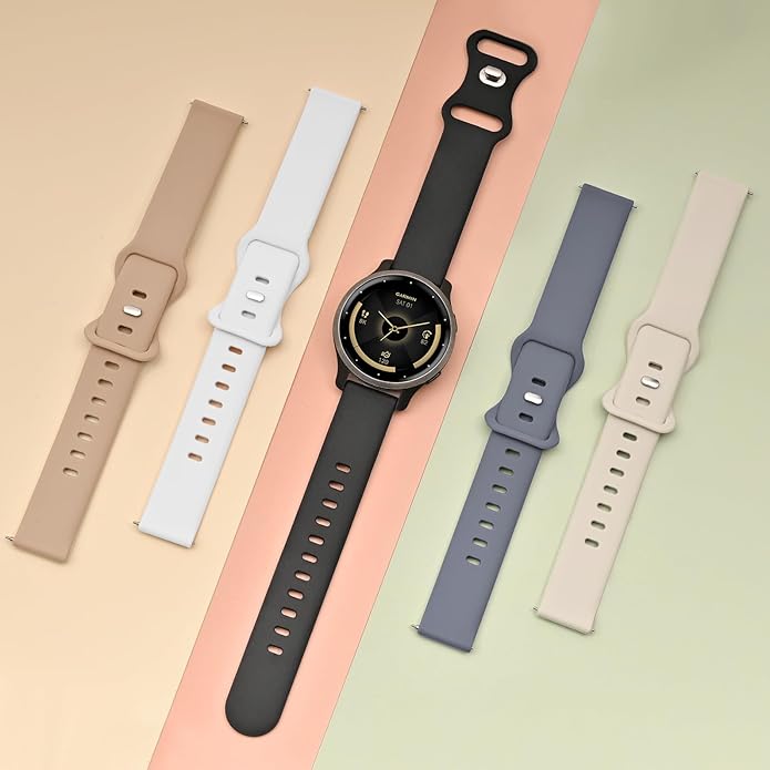 5 Pack 18mm Silicone Watch Band Compatible with Garmin Vivoactive 4S/Vivomove 3S/Venu 3S 41mm/Venu 4 41mm/Venu 2S/Forerunner 255S/265S, Quick Release Soft Sport Straps for Women Men