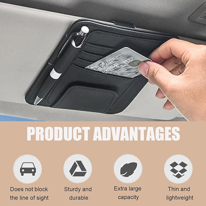 Augeny 2 PCS Car Sun Visor Organizer, Small Auto Visor Organizer and Storage, Registration and Document Holder for Sunglasses, Card, Pen, Driver License, Car Accessories (Black)