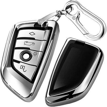 QBUC for BMW Key Fob Cover with Leather Keychain,for BMW 2 5 6 7 Series X1 X2 X3 X5 X6 X7 Premium Soft TPU Key Fob Holder