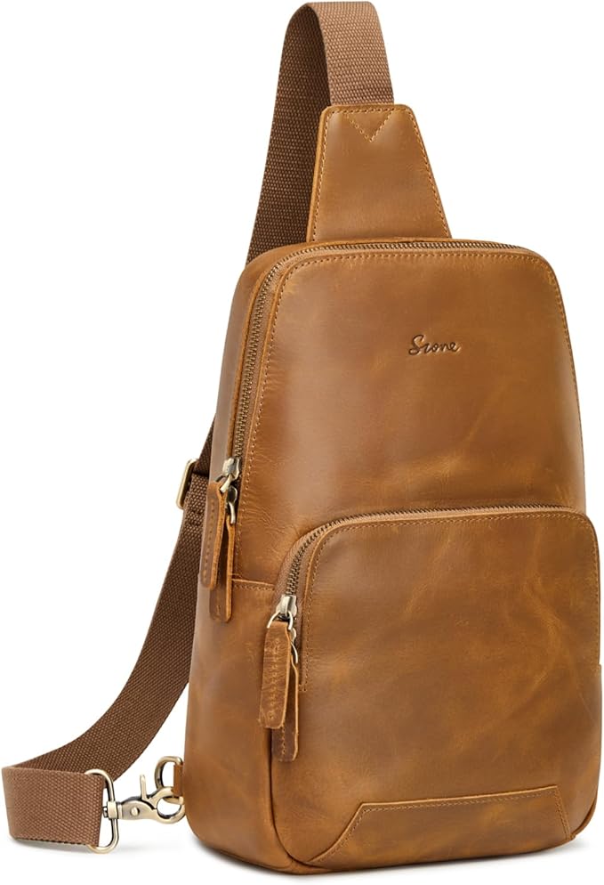 S-ZONE Sling Bag for Men Women RFID Blocking Genuine Leather Crossbody Shoulder Bag Backpack Hiking Daypack Travel | RFID Blocking, Genuine Leather, Hiking Daypack, Travel