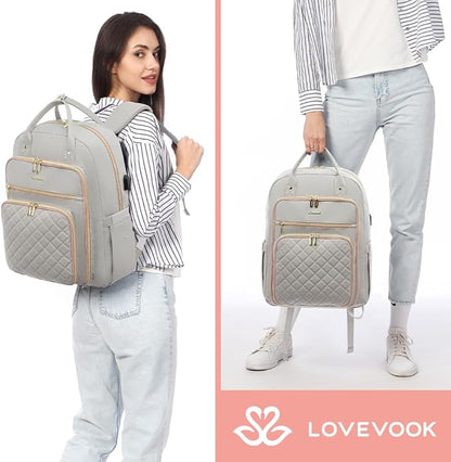 LOVEVOOK Laptop Backpack for Women, Water Resistant Travel Work Backpacks Purse Stylish College Business Teacher Nurse Computer Bag with USB Charging Port, Fits 15.6" Laptop