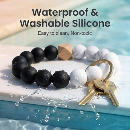 BIHRTC Silicone Key Ring Bracelets Wristlet Keychain Wallet with Net Chapstick Holder for Women