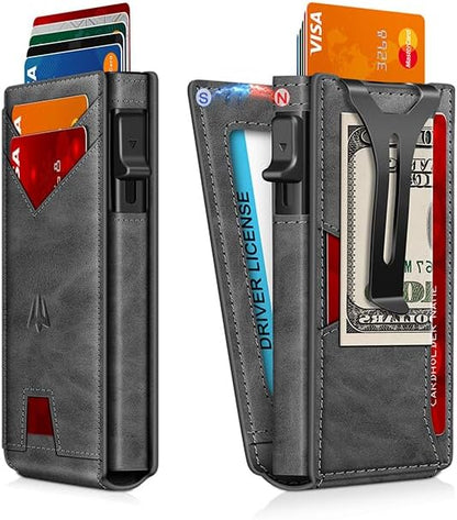 Wallet for Men，Slim Minimalist Wallet with Money Clip ＆ ID Window, RFID Blocking Pop-Up Credit Card Holder (Minimalist Wallet, Gray)
