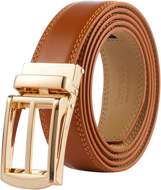 Tonywell Mens Leather Ratchet Belts with Click Buckle Perfect Fit Dress Belt 30mm Wide