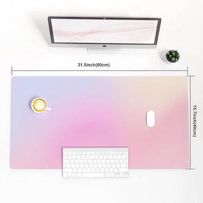 Colorful Star Large Mouse Pad Pink, Girly Desk Mat Aesthetic PU Leather Laptop Mat 31.5 x 15.7 in, Cute Mousepad & Large Desk Pad, Waterproof Non-Slip Desk Mat for Office Accessories Women& Girl