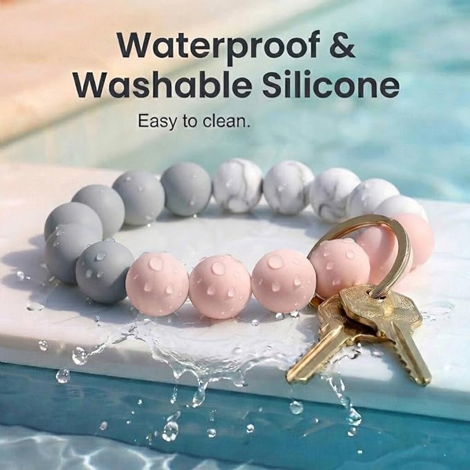BIHRTC Silicone Key Ring Bracelets Wristlet Keychain Wallet with Net Chapstick Holder for Women