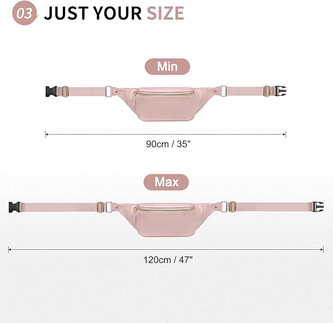 Faux Leather Belt Bag for Women, Crossbody Fanny Pack with Adjustable Strap, Back Zipper Pocket, Large Capacity Waist Pack for Travel, Concerts, Pink