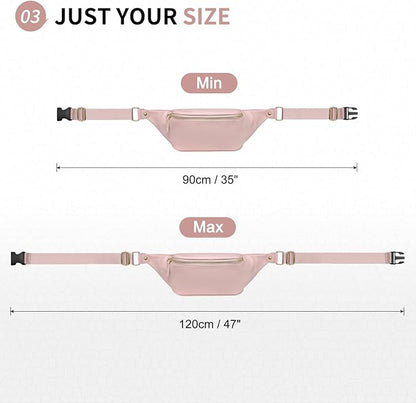 Faux Leather Belt Bag for Women, Crossbody Fanny Pack with Adjustable Strap, Back Zipper Pocket, Large Capacity Waist Pack for Travel, Concerts, Pink