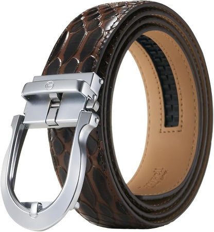 Tonywell Men's Ratchets Belt, Crocodile Embossed Texture, 1-3/8 Wide, Alligator Brown