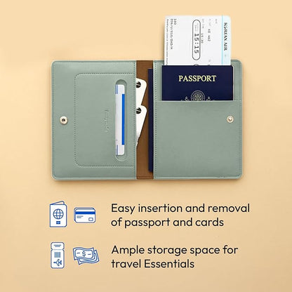 carrotez Family Travel Document Organizer – Premium RFID Blocking Leather Passport Holder & Wallet for 2 Passports, Cards, Boarding Passes & Travel Essentials – Mint Grey