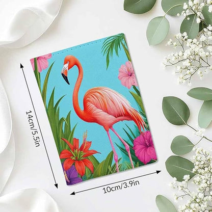Flamingo Passport Holder for Travel Red Flower Green Leaves Exotic PU Leather Passport Cover Wallet Cute Passport Card Holder for Women and Men