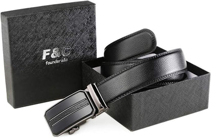 Founders & C Men's Leather Ratchet Comfort Click Belt Dress with Slide Buckle -Adjustable Trim to Fit