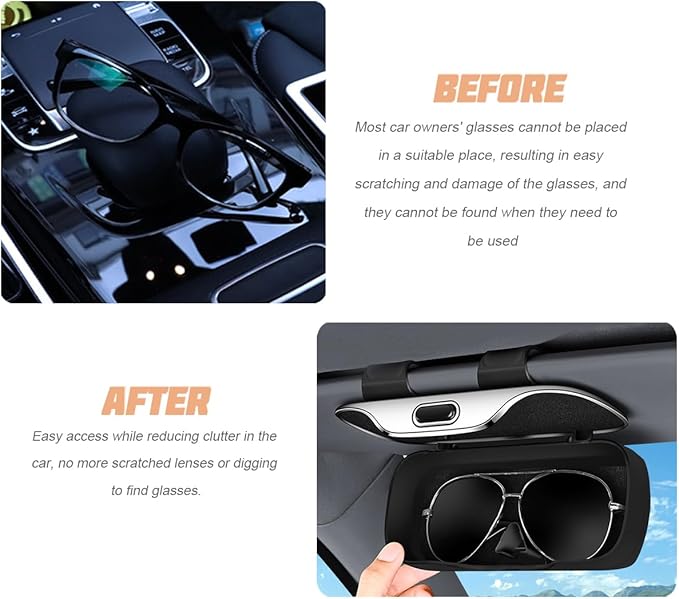 zipelo Sunglasses Holder for Car Sun Visor, Protective Automotive Eyeglasses Storage Case Hanger, Soft Vehicle Interior Glasses Organizer Box Accessories, Universal for SUV Sedan Truck (Brown)