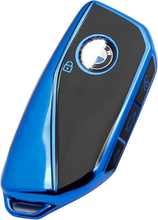 Creativity Advanced soft TPU key Cover Suitable for BMW 2023-2026 New 5 7 Series iX XM IX3 i7 X1 X5 X6 X7 key (Blue)