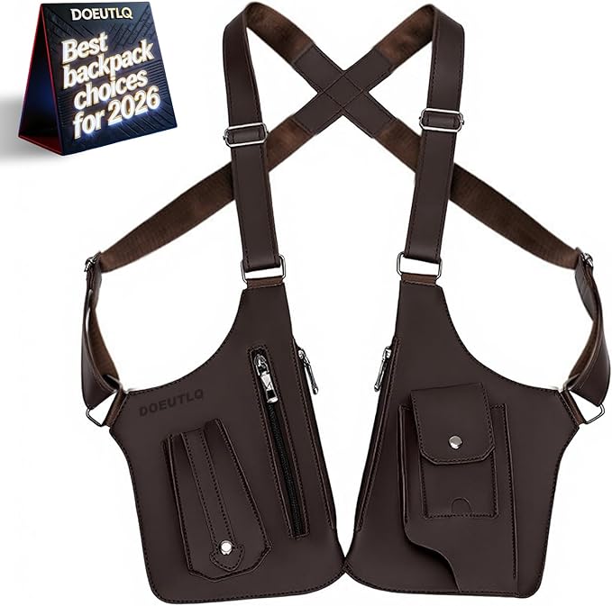 Leather Double Shoulder Armpit Bag for Men Underarm Concealed Rover The Holste Vest for Mens Adjustable Leather Bag (brown)