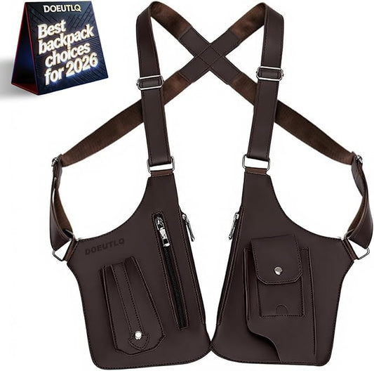 Leather Double Shoulder Armpit Bag for Men Underarm Concealed Rover The Holste Vest for Mens Adjustable Leather Bag (brown)
