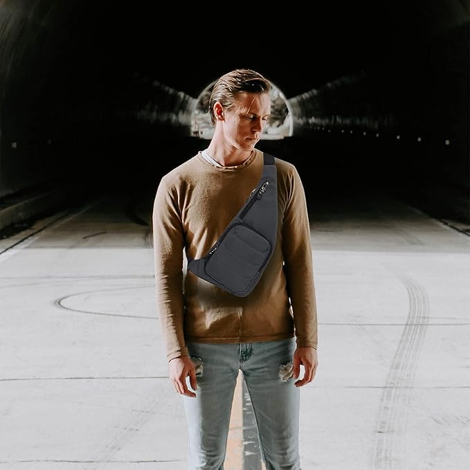 Peicees Water-resist Sling Bag Crossbody Bag for Men Slim Chest Backpack Man Purse Small Shoulder Bag for Travel Hiking