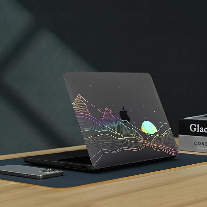 KEROM Clear Black Case for MacBook Pro 13 inch 2022-2016 M2 M1 A2338 A2289 A2251 A2159 A1989 A1706, MacBook Pro 13 inch Clear Case with Design, Plastic Hard Shell Case & Keyboard Cover, Sunrise