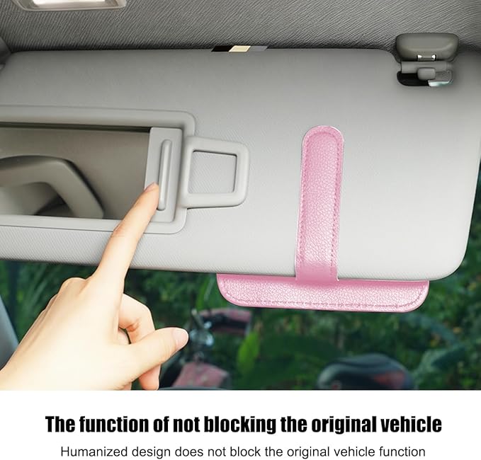 Car Sun Visor Organizer, PU Leather Vehicle Visor Document Storage Pocket for Sunglass Card Pen, Multifunctional Automotive Interior Holder Accessories, Universal Fit (Pink)