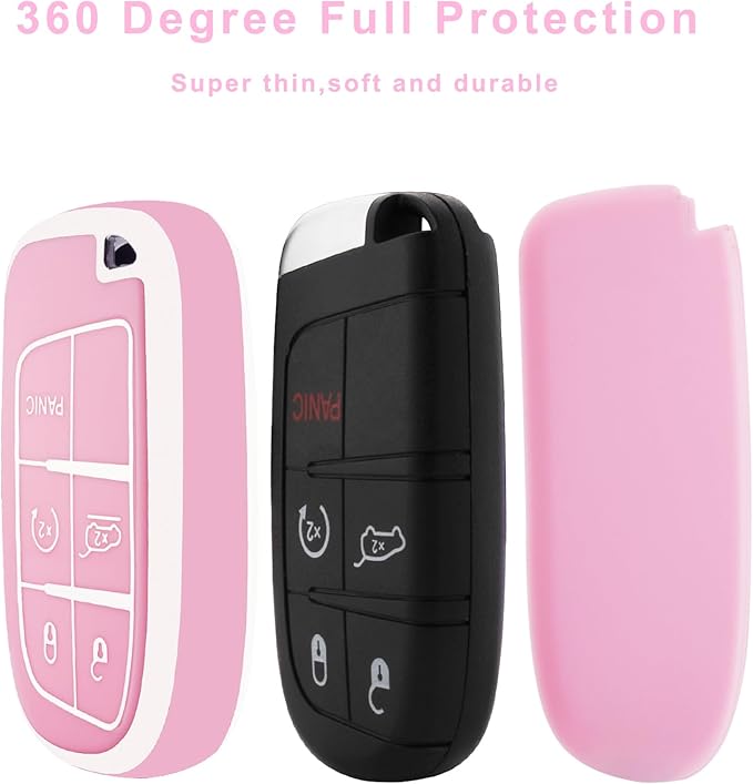 XIYANG TRADE for Jeep Key Fob Cover, Soft Full Protection Key Case Shell Compatible with Jeep Grand Cherokee Renegade Chrysler 200 300 Dodge RAM Durango Challenger Journey Dart Fiat Smart Key (Pink)