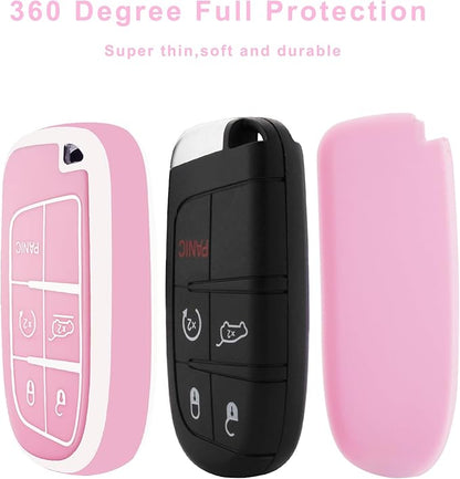 XIYANG TRADE for Jeep Key Fob Cover, Soft Full Protection Key Case Shell Compatible with Jeep Grand Cherokee Renegade Chrysler 200 300 Dodge RAM Durango Challenger Journey Dart Fiat Smart Key (Pink)