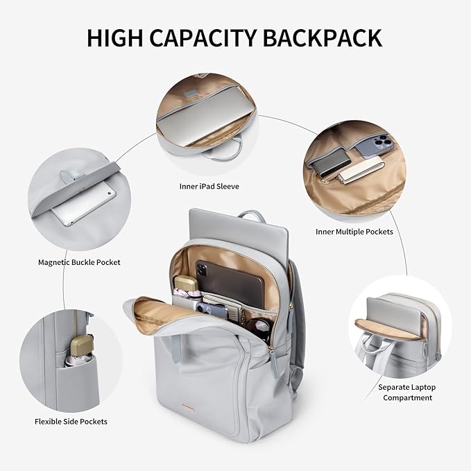 Laptop Backpack for Women,Carry on Travel Backpack Casual Work Business Backpacks Purse College,16 Inch,Grey