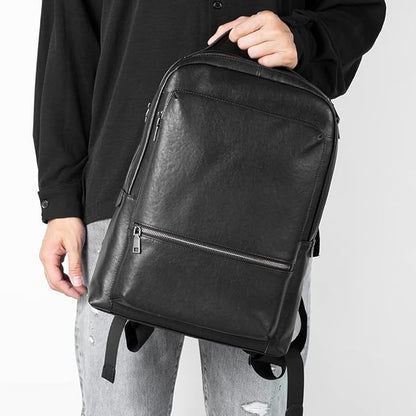 15.6 Inch Genuine Leather Laptop Backpack for Men Women, Business Travel Backpack Hiking Rucksack Daypack (2#Black)