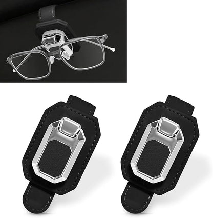 2PCS Sunglass Holder for Car Visor, Faux Leather Eyeglass Holder Clip for Car Sun Visor Organizer, Universal One Handed Operation Sun Glass Hanger, Car Interior Accessories for Women Man