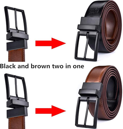 beltox fine Men's Dress Belt Leather Reversible 1.25" Wide Rotated Buckle Gift Box