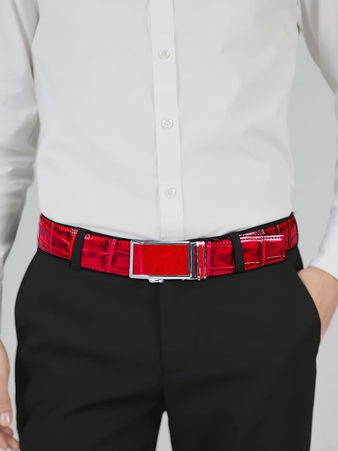 Dubulle Designer Ratchet Belt for Men Leather Fashion Adjustable Automatic Buckle Sliding Removable Dress Casual