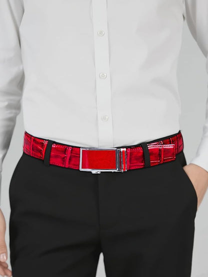 Dubulle Designer Ratchet Belt for Men Leather Fashion Adjustable Automatic Buckle Sliding Removable Dress Casual