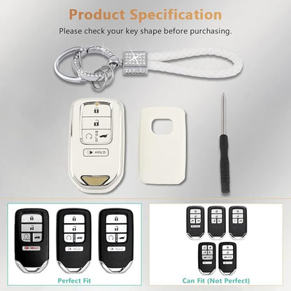 PIFOOG Key Fob Cover for Honda Accord Civic CRV Pilot Passport Insight Accessories White TPU 5 Buttons Smart Keys Case Shell Protector Bling Car Keychain Girly Women