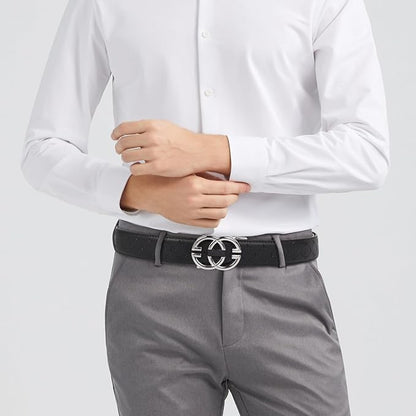 Aurolran Men&Womens Leather Dress Belt Business Automatic Buckle Belt Color-Black Silver Gold