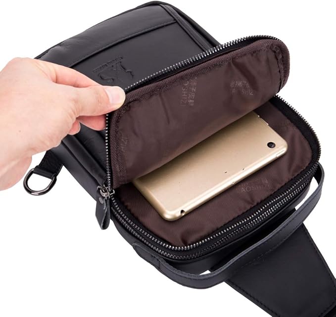 Leather Sling Bag Backpack for Men Women Outdoor Travel Hiking Business Shoulder Crossbody Chest Pouch Pack Casual Work Office Handbag Tote
