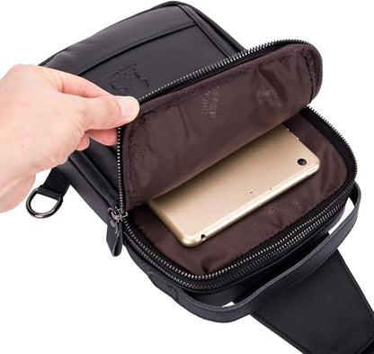 Leather Sling Bag Backpack for Men Women Outdoor Travel Hiking Business Shoulder Crossbody Chest Pouch Pack Casual Work Office Handbag Tote