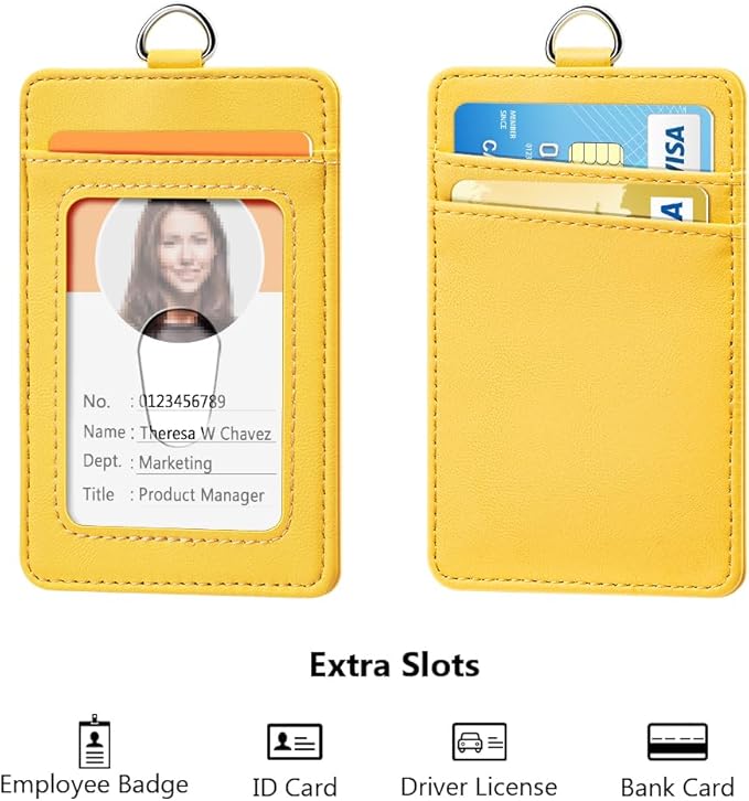 Leather Badge Holder and Adjustable Retractable Lanyards, Quick Release Buckle and Safety Breakaway Lanyards with Swivel Metal Clasp for Offices, Staff, Students, Employees