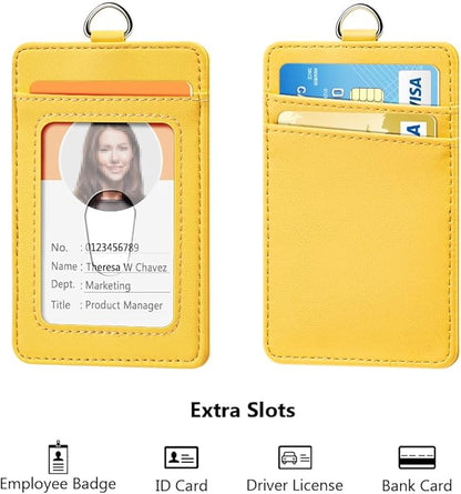 Leather Badge Holder and Adjustable Retractable Lanyards, Quick Release Buckle and Safety Breakaway Lanyards with Swivel Metal Clasp for Offices, Staff, Students, Employees