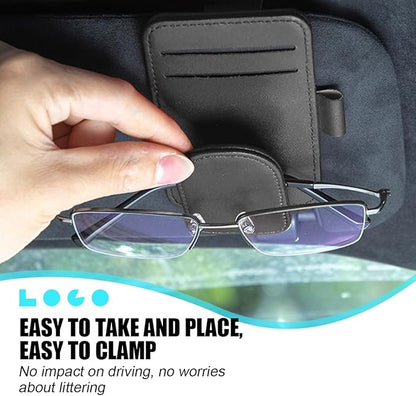 Car Sun Visor Organizer, Magnetic Leather Auto Sunglass Card Pen Pocket Holder for Registration & Drving License, Vehicle Interior Glasses Clip Accessories, Universal for SUV Sedan Truck (Black)