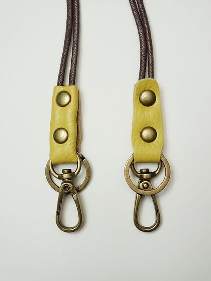 Aslana Genuine Leather Rope Necklace Lanyard for Key ID Badge Holder, Lobster Claw Clasp, Vintage Retro Style (1-Pack,19in Neck Lanyard, Rope Lemon Yellow Leather)