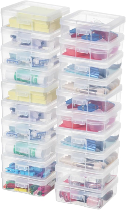 novelinks Plastic Small Storage Bins with Lids for Organizing, Mini Clear Storage Containers and Stackable Storage Box Organizer for Pencil Boxes, Task Boxes, Crayon Boxes (18 Pack Small)