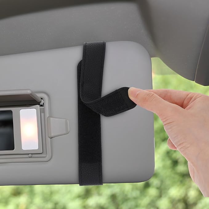 Small Leather Car Sun Visor Organizer with Storage Pouch & Sunglasses Clip, Auto Card Holder Registration/Insurance Slot, Credit Card Pockets, Automotive Interior Organizer for Cars Sun Visor(Black)