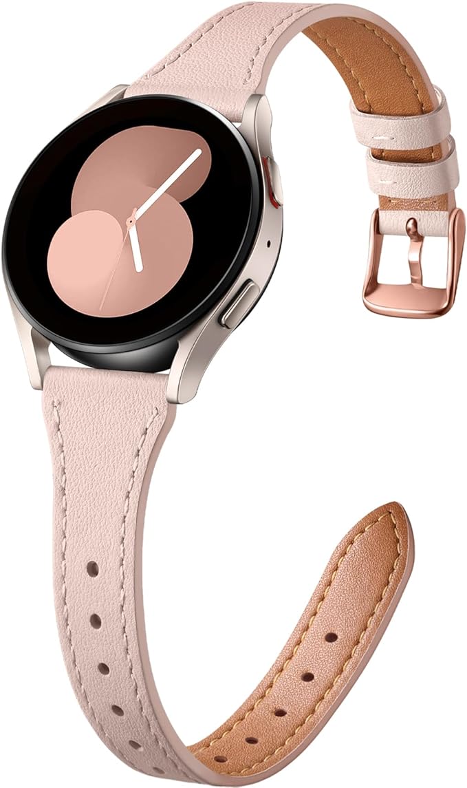 GEAK Slim Leather Band Compatible with Galaxy Watch 7 Band/6 5 4 FE 40mm 44mm/5 pro 45mm/Classic/Galaxy Active 2, 20mm Genuine Leather Strap with Quick Release Buckle for Samsung Watch Bands Women