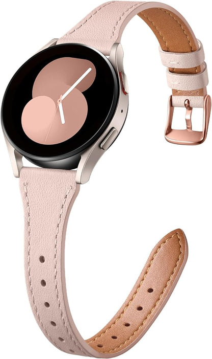 GEAK Slim Leather Band Compatible with Galaxy Watch 7 Band/6 5 4 FE 40mm 44mm/5 pro 45mm/Classic/Galaxy Active 2, 20mm Genuine Leather Strap with Quick Release Buckle for Samsung Watch Bands Women