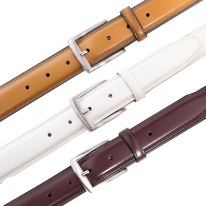Mens Genuine Leather Dress Belt for Men, Handmade, 100% Cow Leather,Classic Casual and Business Belt Prong Buckle